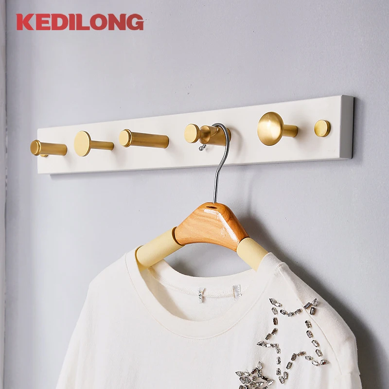 Brass solid Nordic light luxury clothes hook modern minimalist wardrobe wall perforated hanging clothes hook gold storage hook,door hook