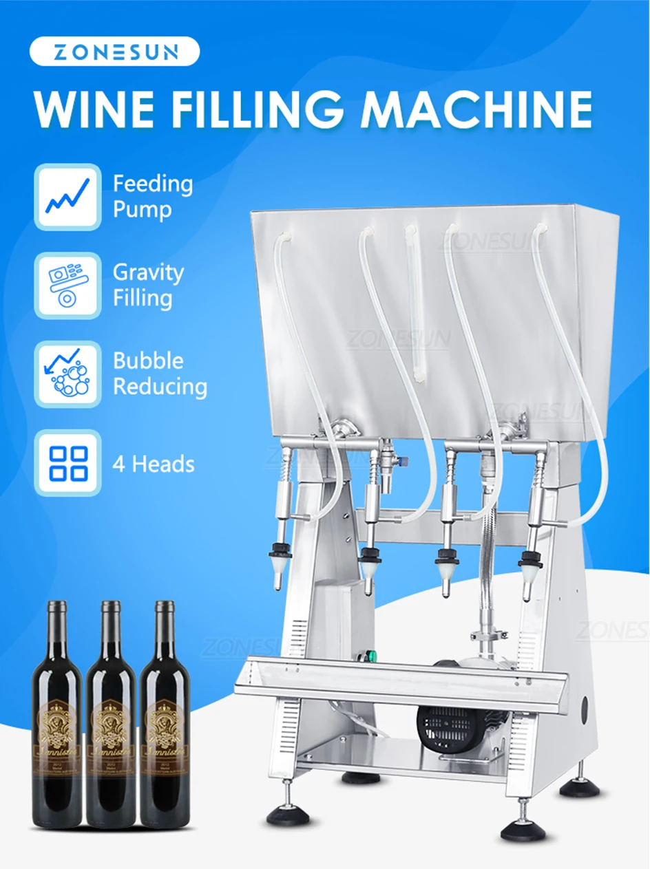 ZONESUN ZS-RWGFP4 Automatic Red Wine Filling Machine Beer Olive Oil Water Bottle Packaging Production Line