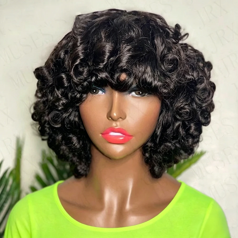 Bon Prix 300% Perruques Vietnamienne Original Perruque Frange Cheveux Humains 100% Perruques Cheveux Humains Perruques Cheveux Humains Sans Colle Perruque Bouclée Perruque Afro Naturelle Humain Perruque BOB Courte