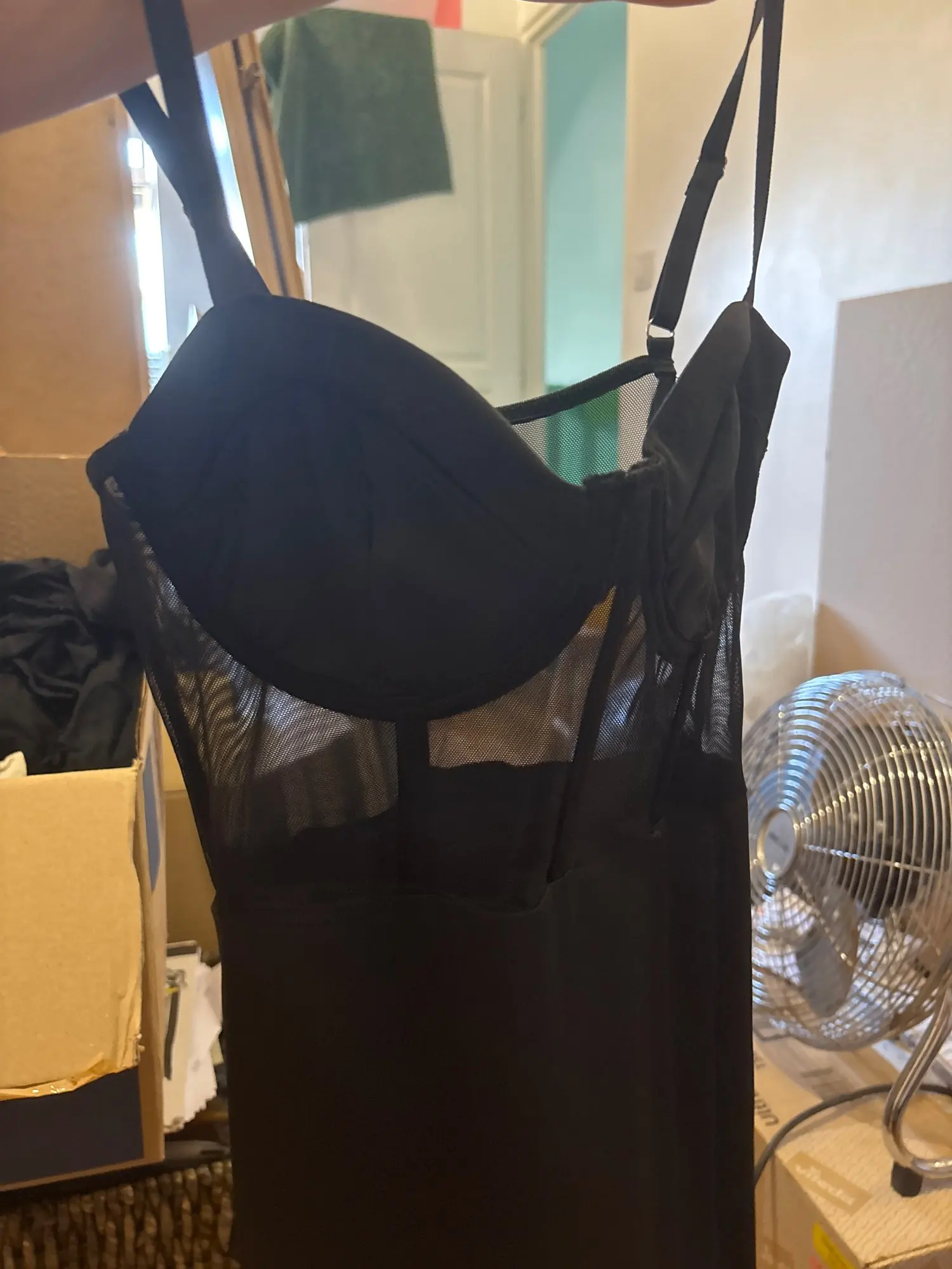 Elegant Black Mesh Mini Dress V-Neck Halter Club Party Wear photo review