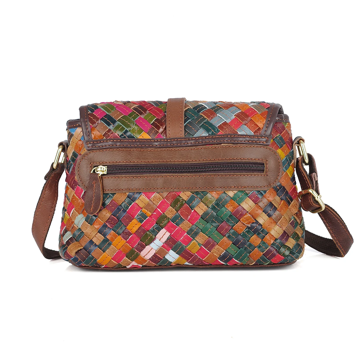 Women Handbags Leather Shoulder Bag Genuine leather handmade bag woven bag colorful striped color matching small casual ethnic style shoulder for women