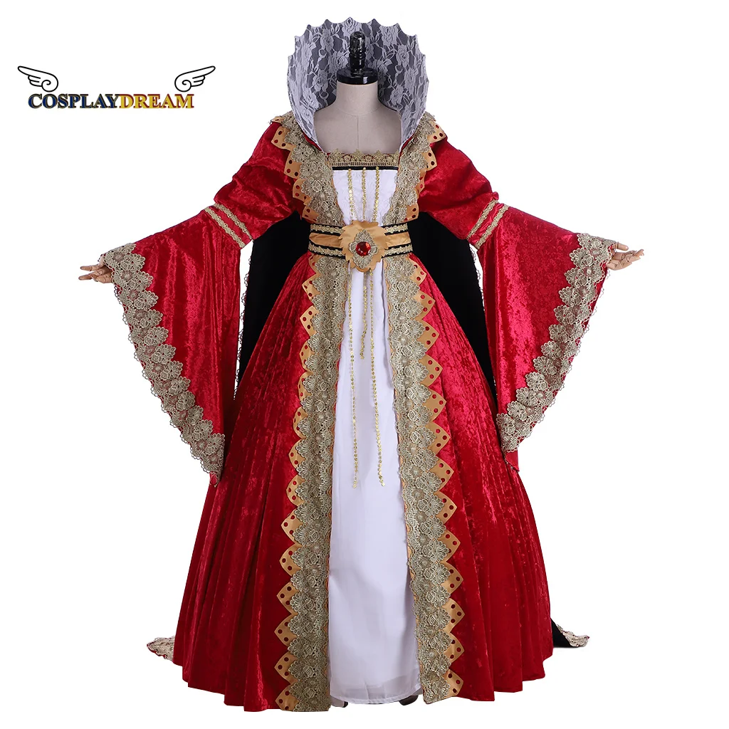 Victorian Queen Elizabeth Tudor Period Dress Costume Cosplay Anne Boleyn Blue French Dress Abito Medievale Royal Court