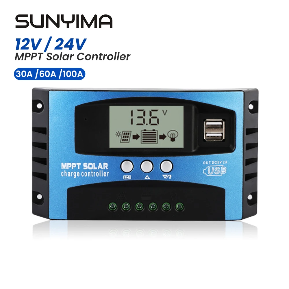 Sunyima-ソーラーパネルコントローラー,LCDディスプレイ付きデュアルUSB充電器,30a/60a/100a,mpt,12v/24v  AliExpress