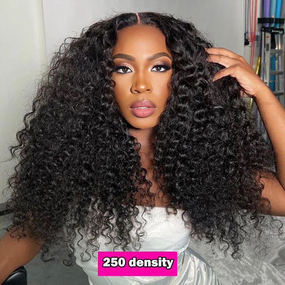 

13x4 Hd Lace Frontal Wig Deep Water Wave 250 Density Curly Human Hair Glueless Pre plucked Lace Front Wigs For Women Brazilian