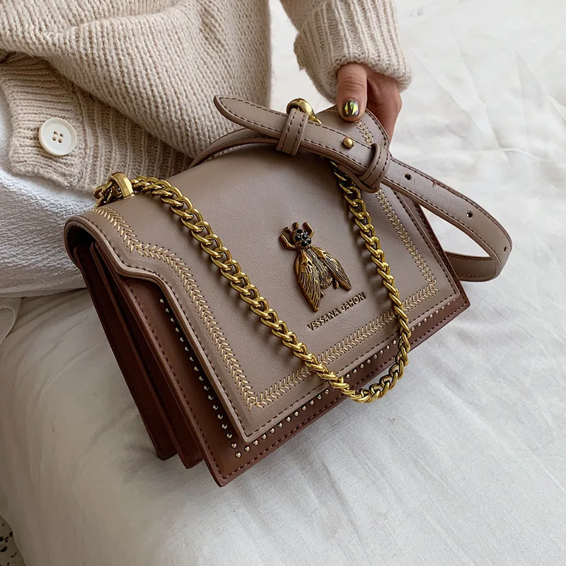 

Luxury Women Handbag New Retro Bee Pattern Chain Flap Female Purse Shoulder Handbag Quality Leather Designer Crossbody Bags