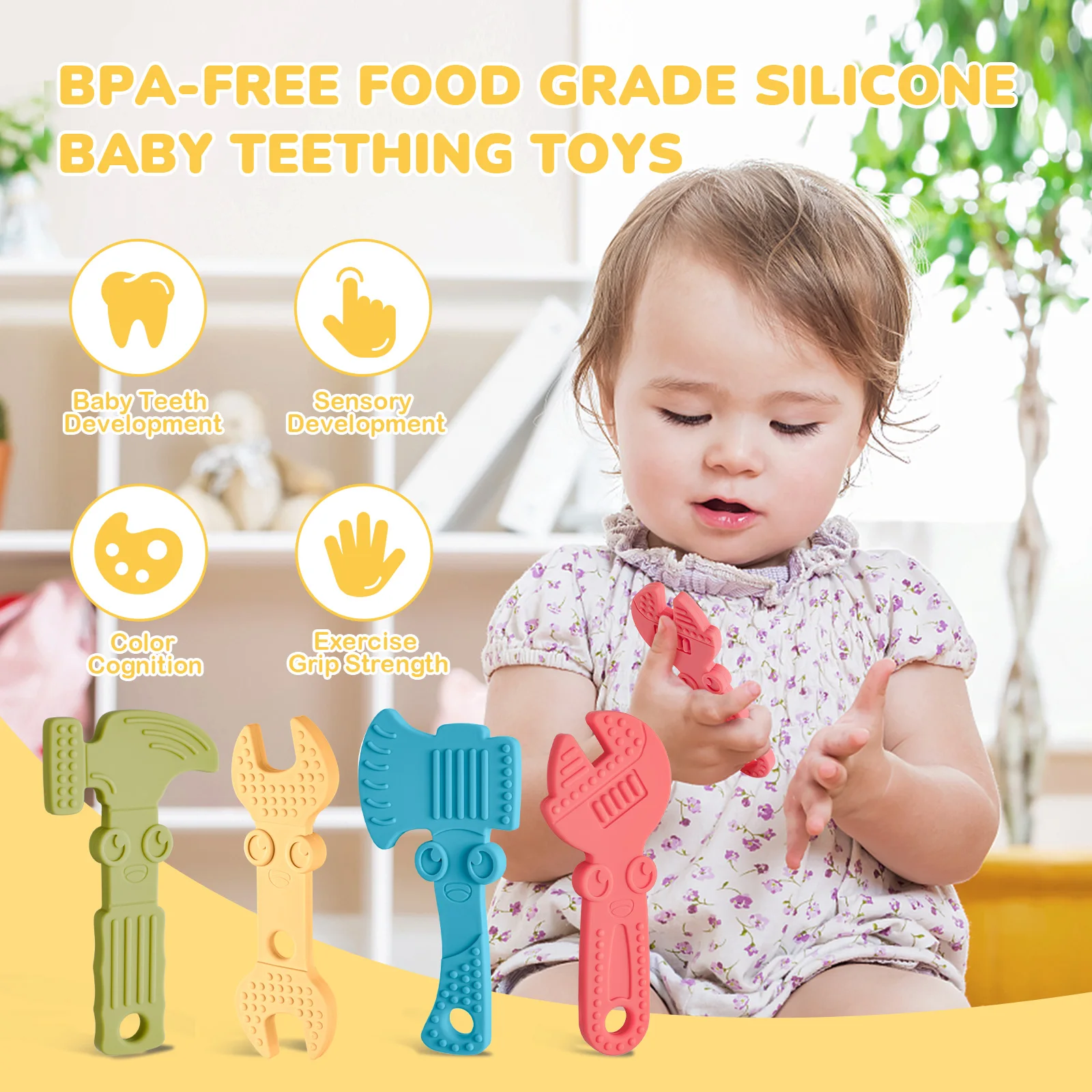 TYRY.HU 4PC Silicone Baby Teethers Wrench Food Grade Chewing Toy Silicone Tiny Rod Children's Goods Nurse Gift Baby Teether Toys