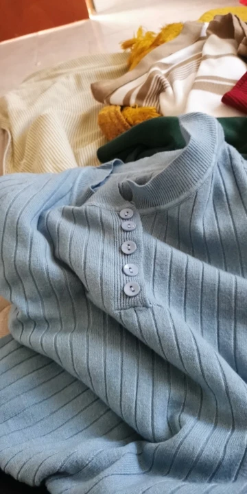 Knitted Women Sweater Button O-neck Pullovers Spring Autumn Basic Sweaters for Female Pullover Slim Solid Bold Stripes Tops photo review