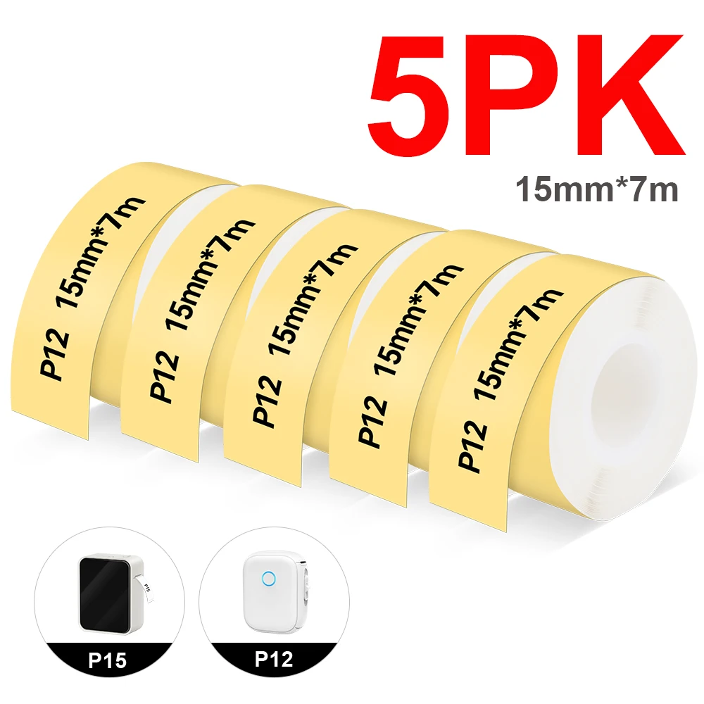 

5PK P12 непрерывная лента для этикеток 15 мм * 7 м подходит для P12 P15 портативный самоклеящийся принтер для этикеток P12 P15