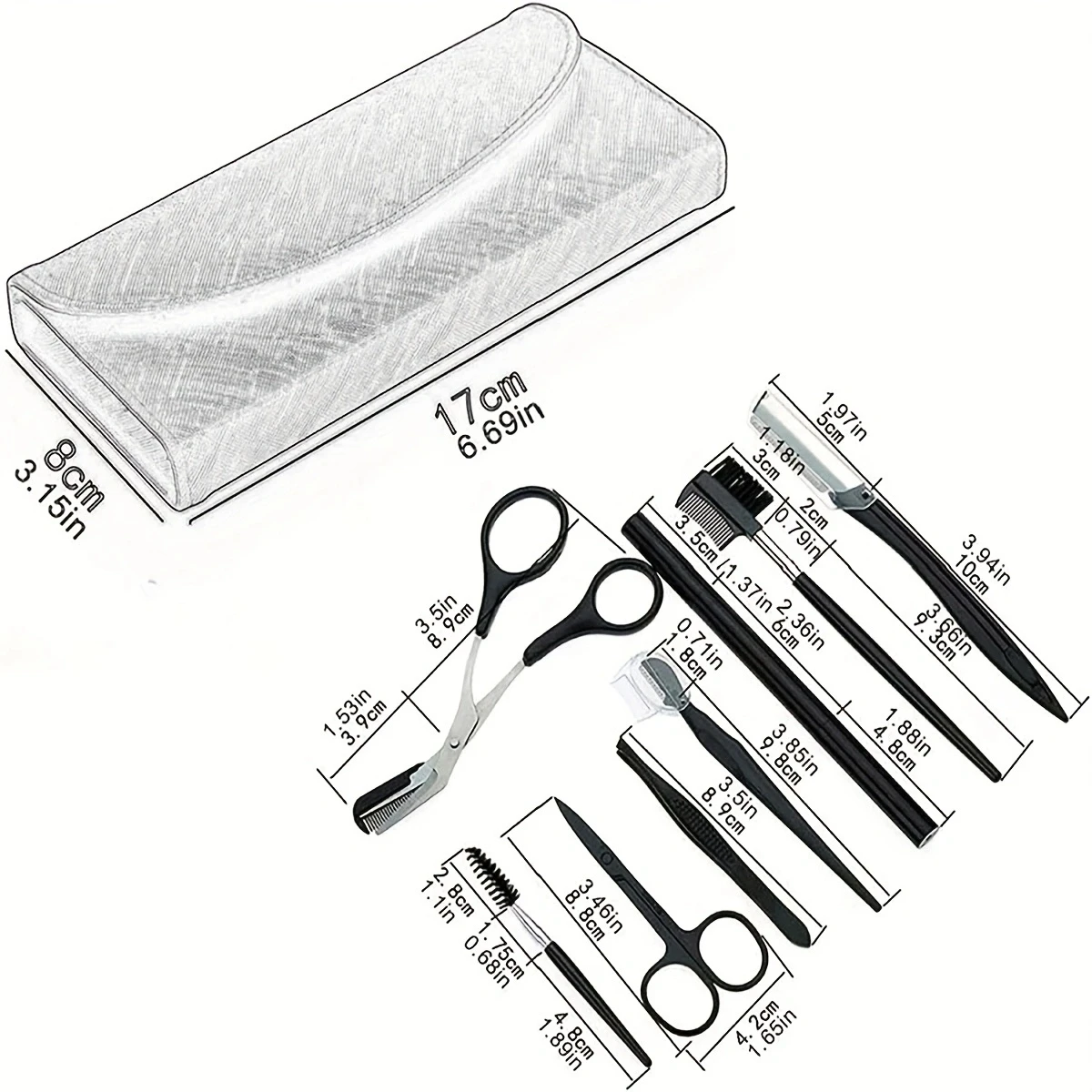 Eyebrow Trimmer Set Eyebrow Scissors Pencil Brush Trimmer Brushes Women's Beauty Tool Set 8 Pcs