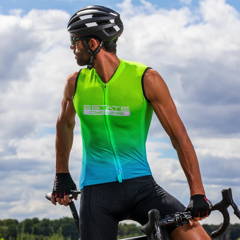 Uomo Senza Maniche Lite Neon Green Vest Summer Cycling Jersey Shirt Pro Team Abbigliamento Bike Gilet Leggero Ciclismo Maillot Hombre