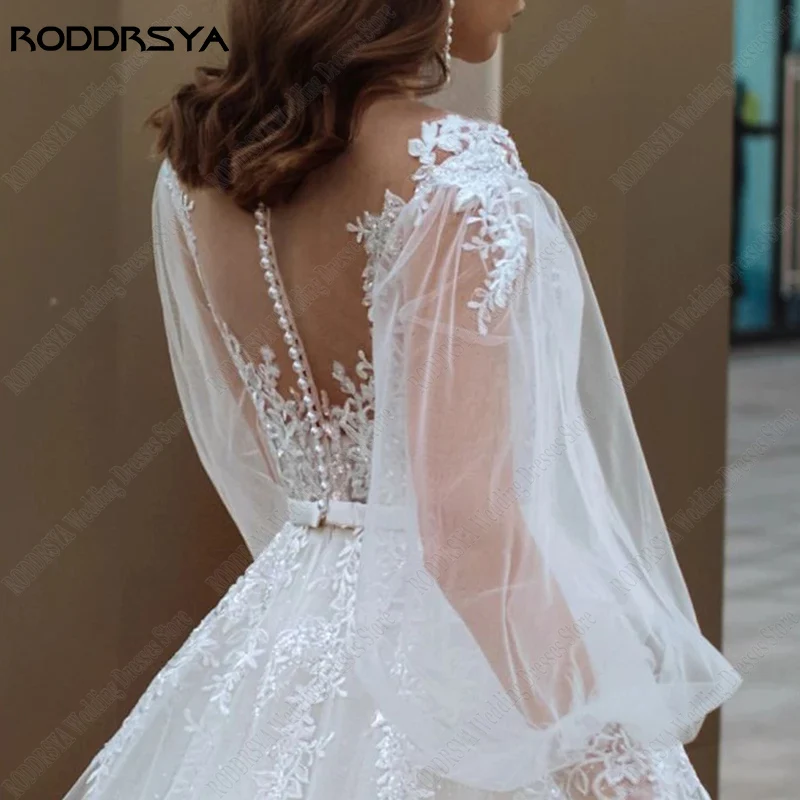 RODDRSYA Long Puff Sleeves Princess Wedding Dresses For Bride O-Neck Applique Lace Bridal Gown Robe De Mariée Bohème Custom Made