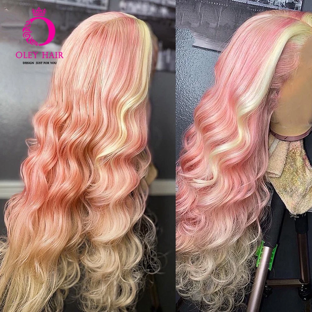 

Ombre Pink Color Synthetic Loose Wave 13x4 Lace Front Wig Heat Resistant Drag Queen Cosplay Wigs For Black Women Pre Plucked