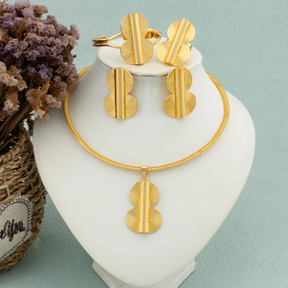 

Arab Gold Color Pendant Jewelry Set for Women Gourd Design Clip Earrings Necklace Bridal Weddings Jewellery Girl Christmas Gift