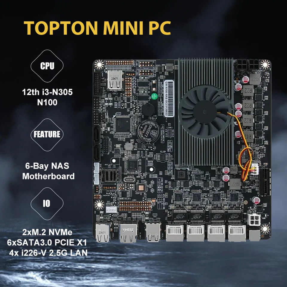 2024 12th i3-N305 N100 6-Bay NAS Motherboard Computer Enclosures