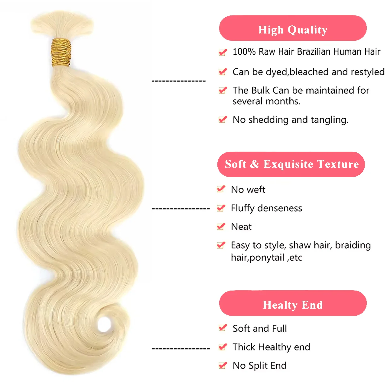 Braiding Hair Straight 613# Hair Bulk For Braiding No Weft Brazilian Virgin 100% Human Hair Extensions Micro Human Braiding Hair 4