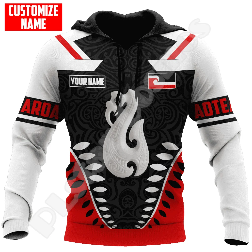 Custom Name Country Flag New Zealand Aotearoa Maori Tattoo Retro Long Sleeves 3DPrint Pullover Harajuku Casual Jacket Hoodies XH