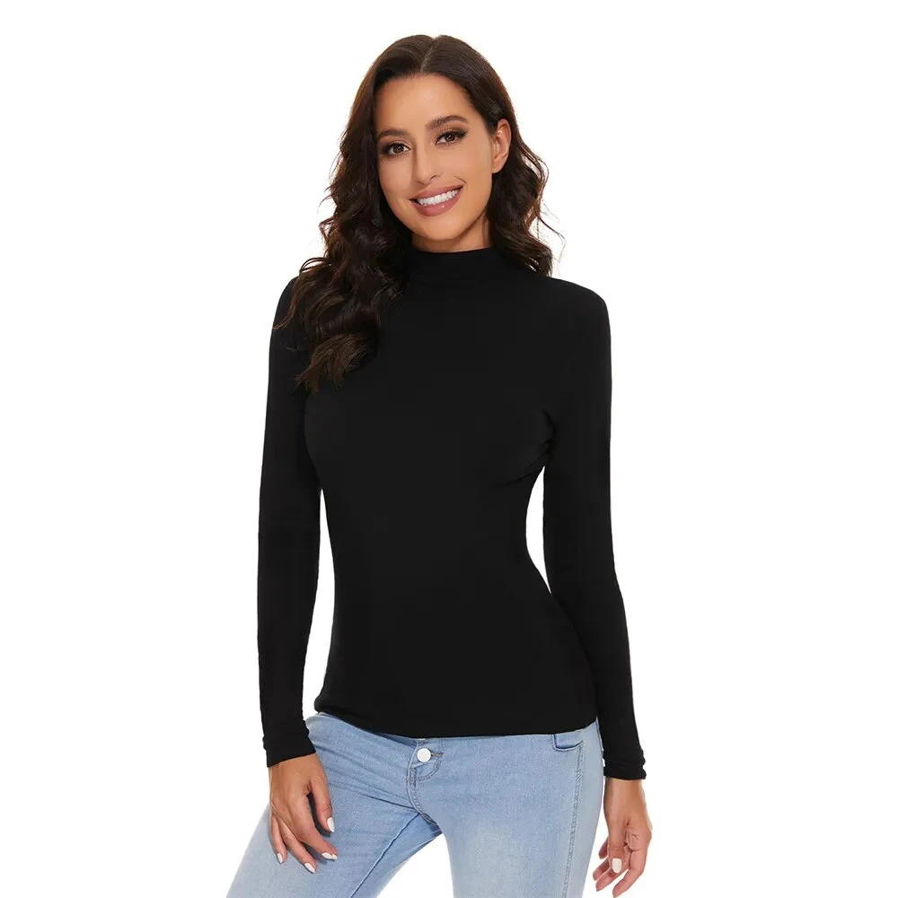 Women Mock Turtleneck Thermal Sweater Black Winter Fashion