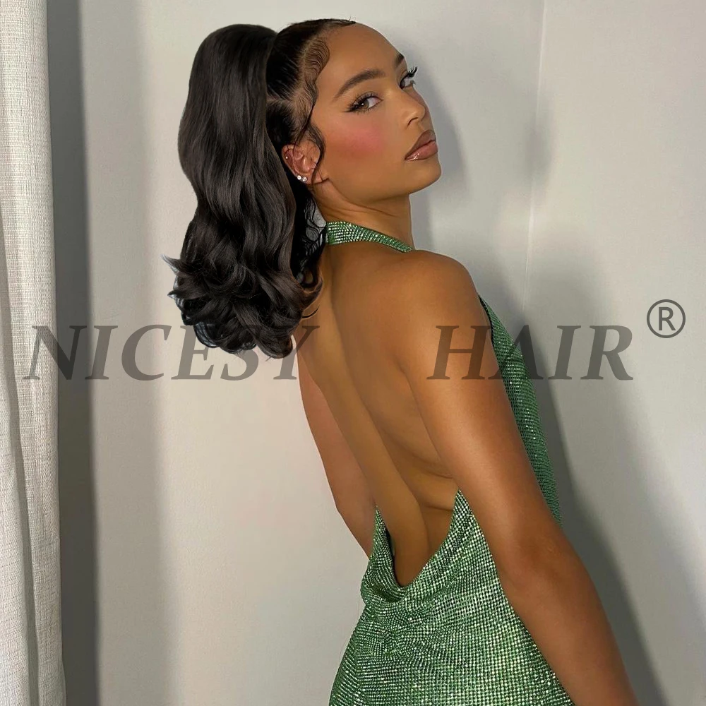 NICESY Synthetic Tail Warping 18" Hairpiece With 2 Plastic Comb Drawstring Ponytail Hair Extension Black fake hair extensions