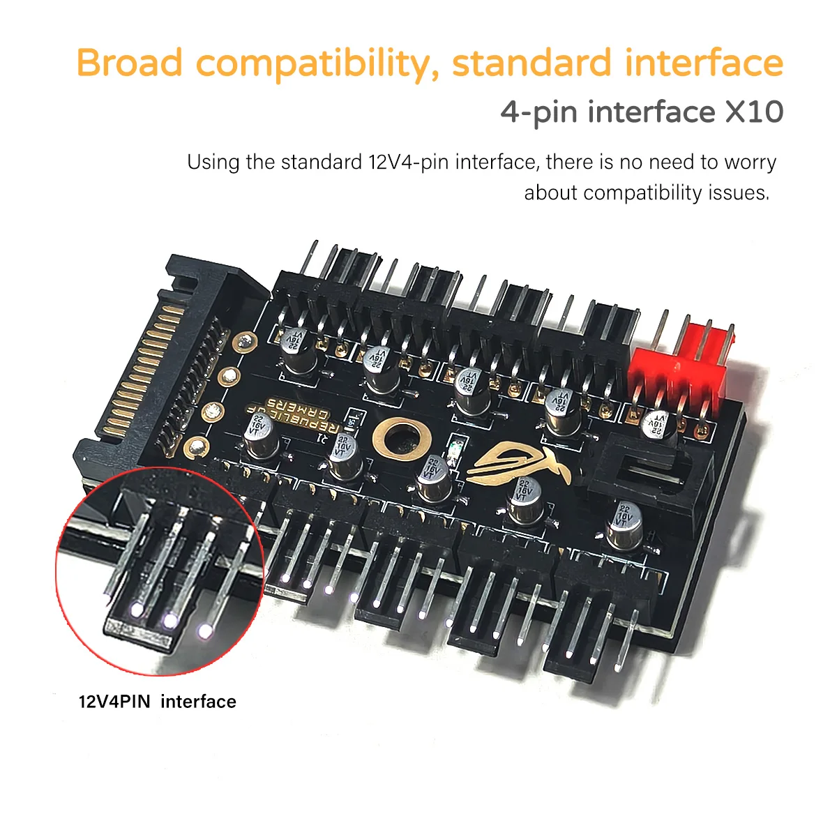 12V 4핀 PWM 팬 컨트롤러 허브, 10방향 팬 분배기, PC 케이스 냉각 팬용 SATA/4D 전원 공급 장치