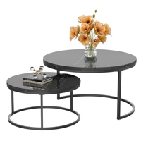 2 tables d'appoint rondes en MDF et métal, noir et or, pour salon, chambre à coucher, salle de séjour 2