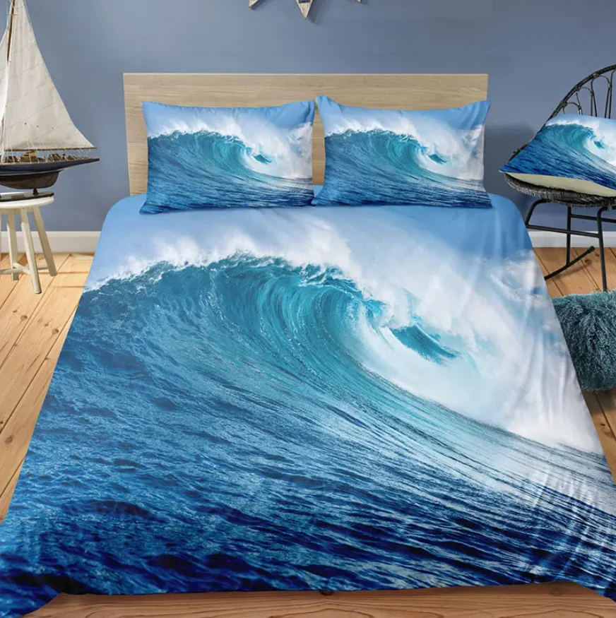 Dream NS Modern Nature Bedding Set 3D Digital Printing Beach Coconut Grove Summer Bedroom Bed Sheet Pillowcase Bedding Kit 2