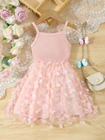 Summer Toddler  Kids  Girl's Clothes  Baby's Butterfly Decor Mesh Splicing Cami Dress Elegant Sleeveless Princess Dress 2