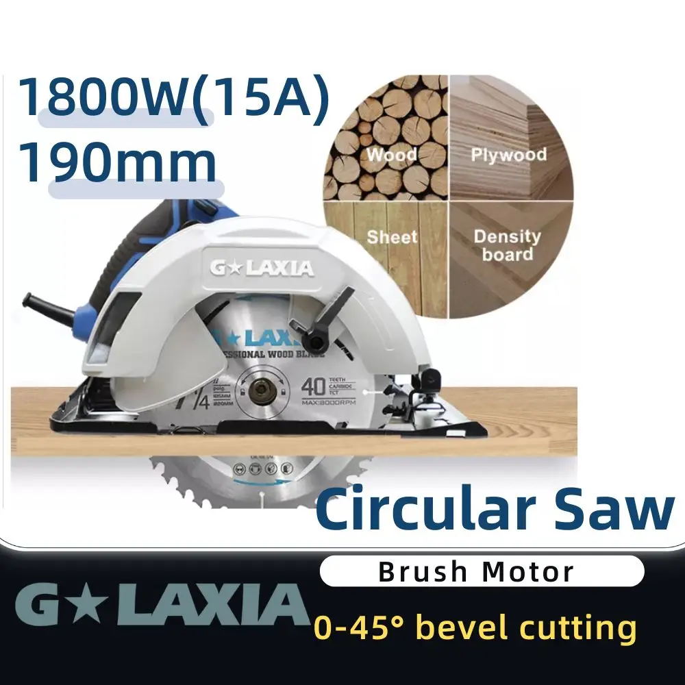 

220V Brush Electric Circular Saw Cordless Circular Saw 0-45°Adjustable Bevel Woodworking Power Tools 1800W 190mm Cutting Machine