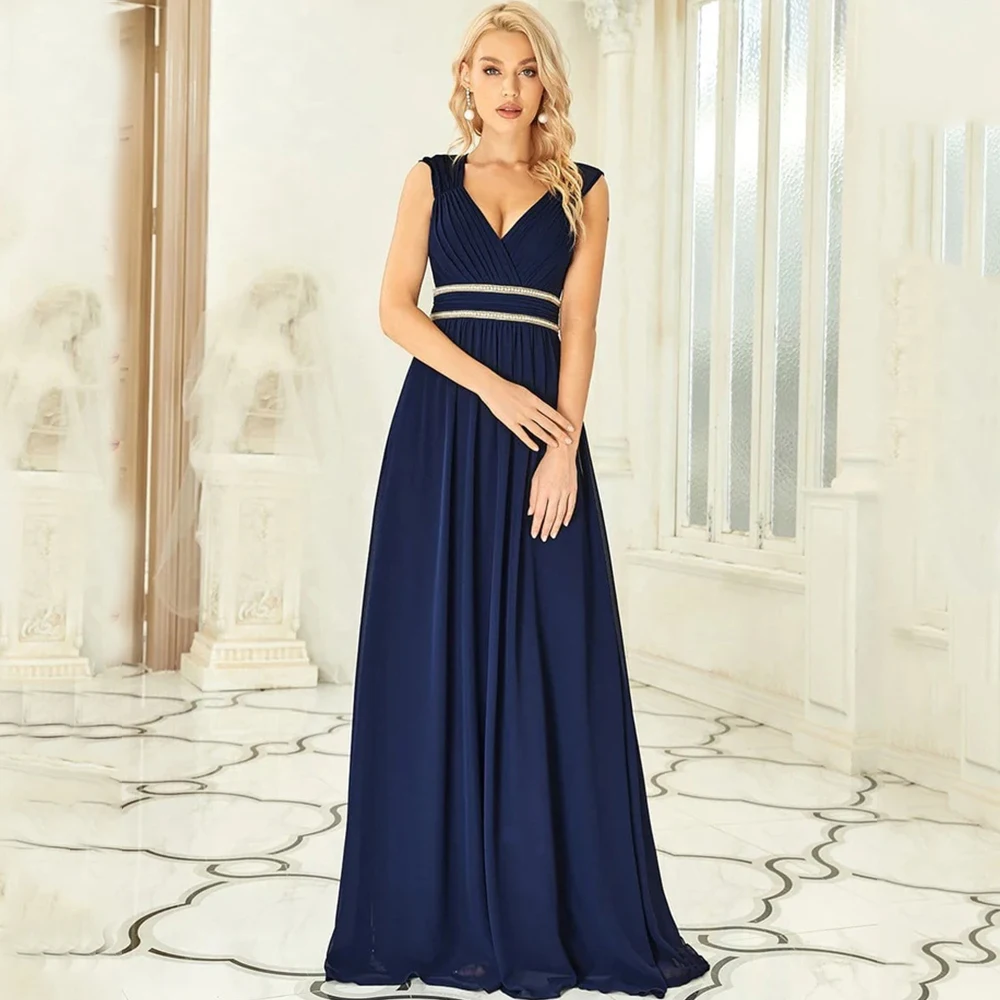 

Elegant Bridesmaid Dresses Classic Chiffon Pleat A-Line Floor Length with Beaded Belt Sleeveless for Women Wedding Party Gowns