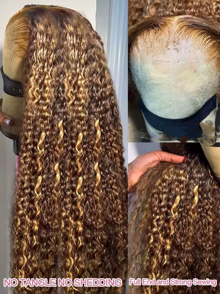 250% Highlight Deep Wave 13x6 Hd Lace Frontal Wig Human Hair Pre Plucked 30 40 Inch Brown Ombre Curly Water Wave human hair wigs 6