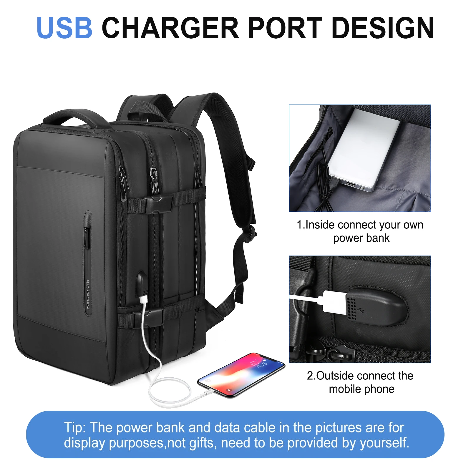 Men's Minimalist Business Travel Backpack Large Expandable 17 inch Laptop Backpack Anti-Theft Trip Luggage Bag with USB Charging