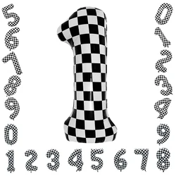 40Inch Checkered Digital Balloon Large Black and White Number 0-9 Foil Balloons for Race Car Birthday Motor Party Decor Supplies