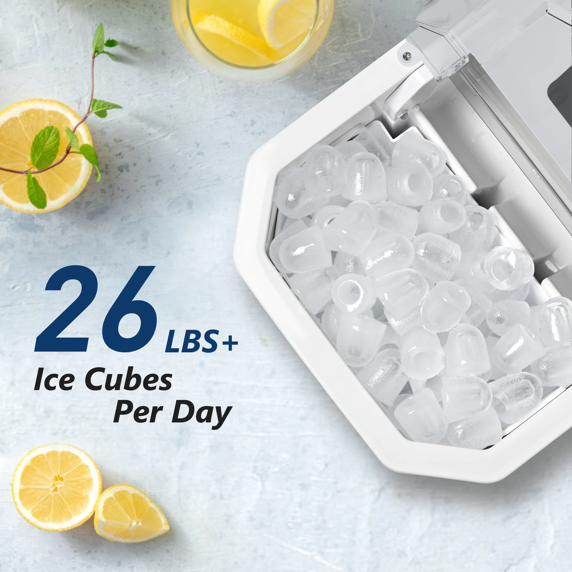 SIMZLIFE Ice Maker Countertop , 26.5 lbs/24H, 9 Cubes in 6 Mins,Self-Cleaning, Portable Ice Maker with Handle for Home,White 3