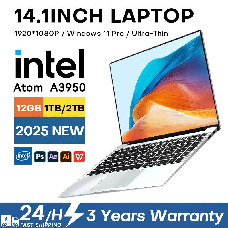 Ultra Slim Windows 11 Laptop Computer 14.1" 12GB DDR4 1TB 2TB SSD Intel A3950 Notebook Gamer 1920*1080 Office Study Computer PC