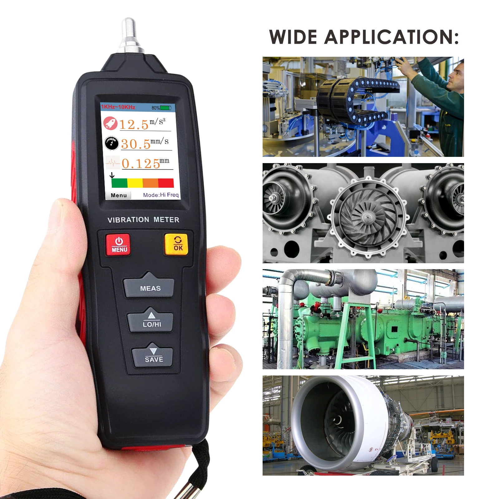 VBT-281 Vibration Analyzer Color LCD Digital Meter Rotate Acceleration Velocity Displacement High Low Frequency Tester 4