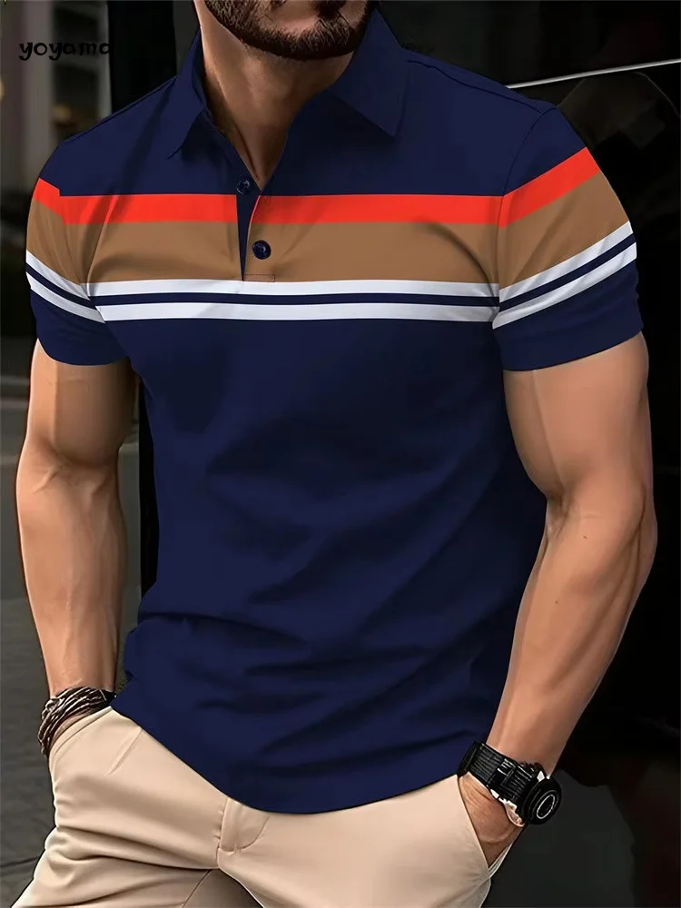 Men's Fashion Short Sleeve Polo Shirt Casual Striped Shirt Turtleneck Shirt Breathable Top Daily Casual Sports Men's Clothing 14 A779c32a41b434a46ad82bd7ba7fa4343O