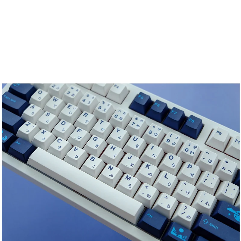 Teclas Azul Lua Keycaps Cereja Perfil Pbt Tintura Sublimação Teclado Mecânico para mx Switch 1.75u 2u Deslocamento 6.25u 7u 134 - Imagem 3
