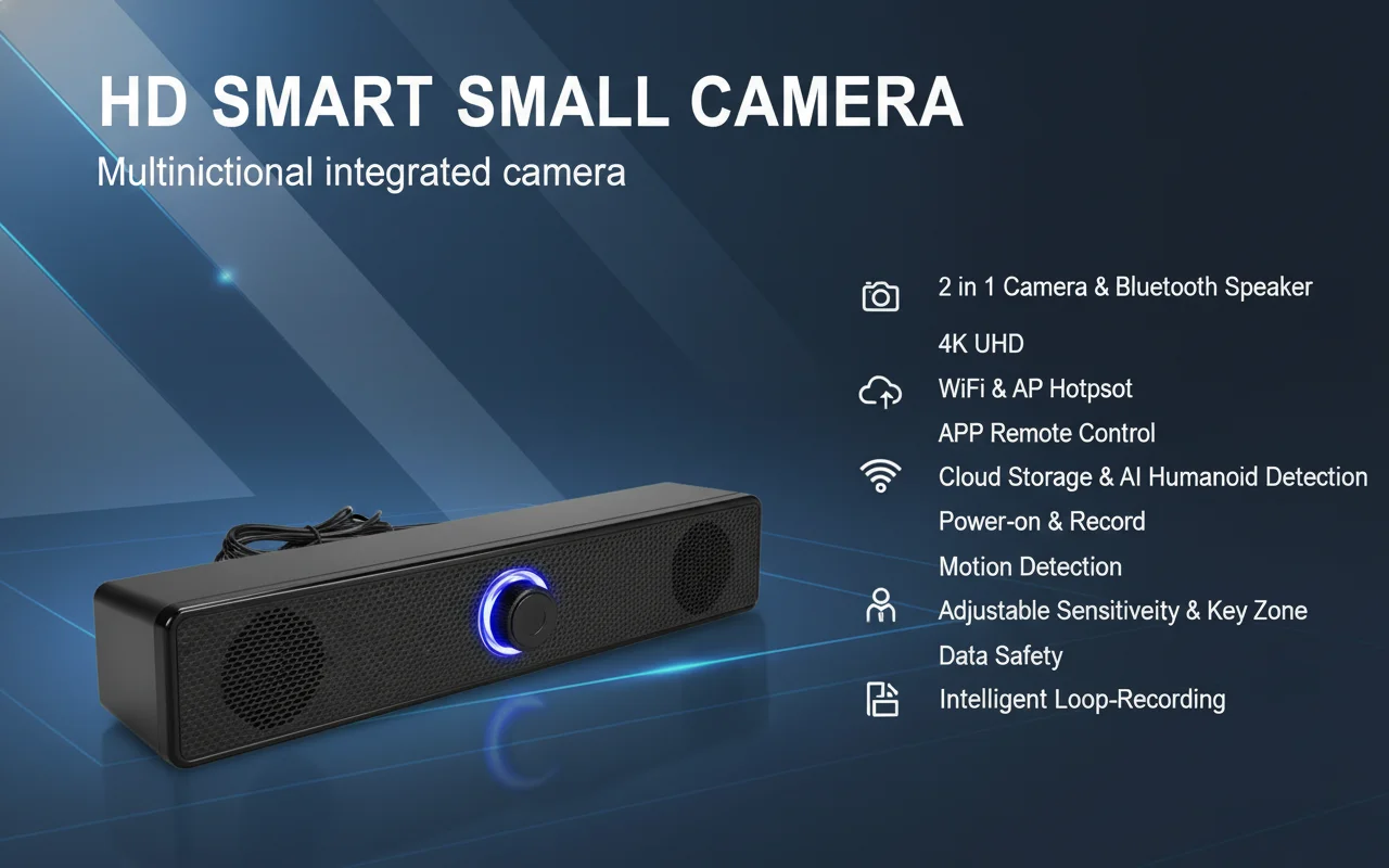 compact wireless speaker camera with modern design showing front controls