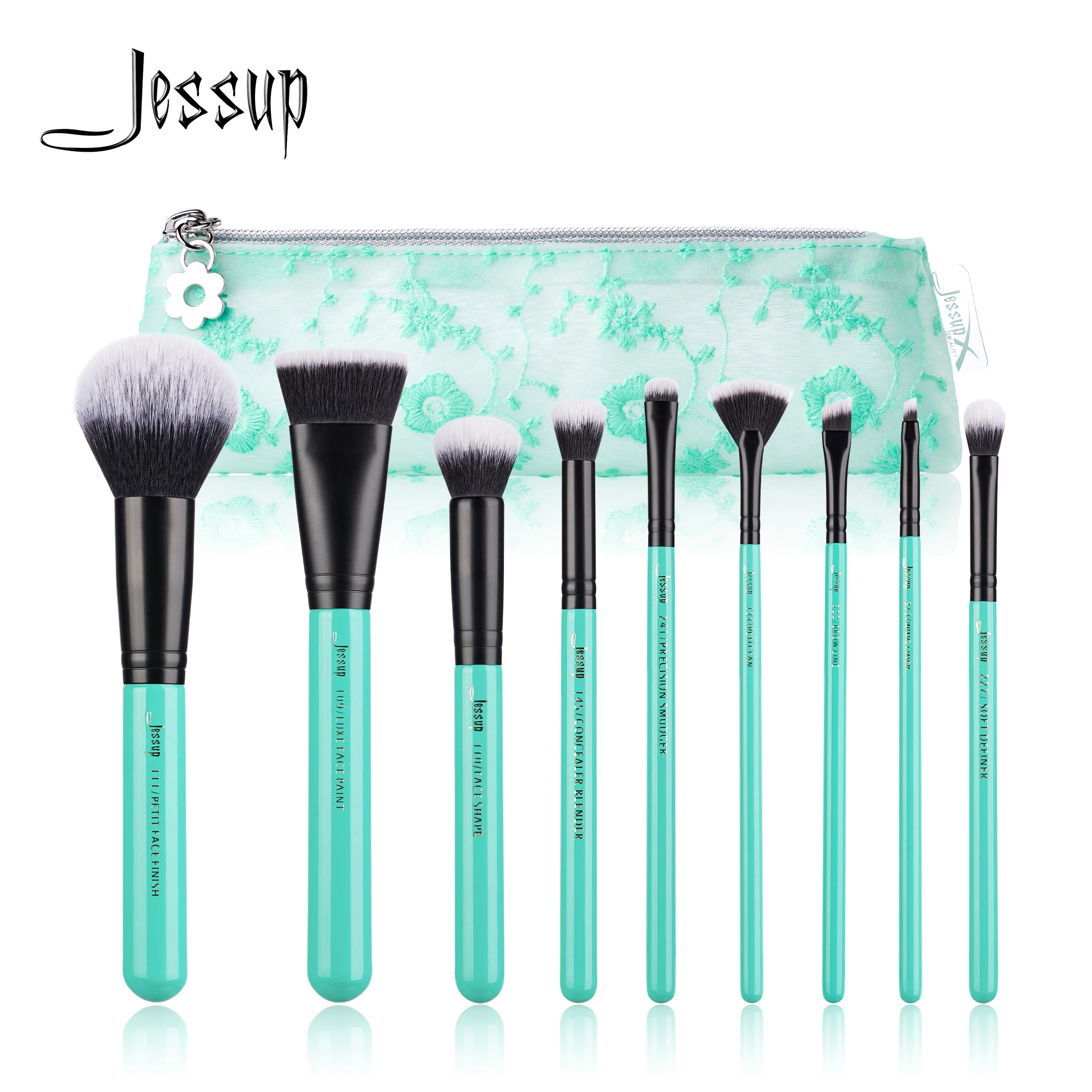

Jessup Makeup Brushes 9pcs Foundation Eyeshadow Blending Concealer Brow Eye Liner Brush Cosmetic Tools Kit Synthetic Hair