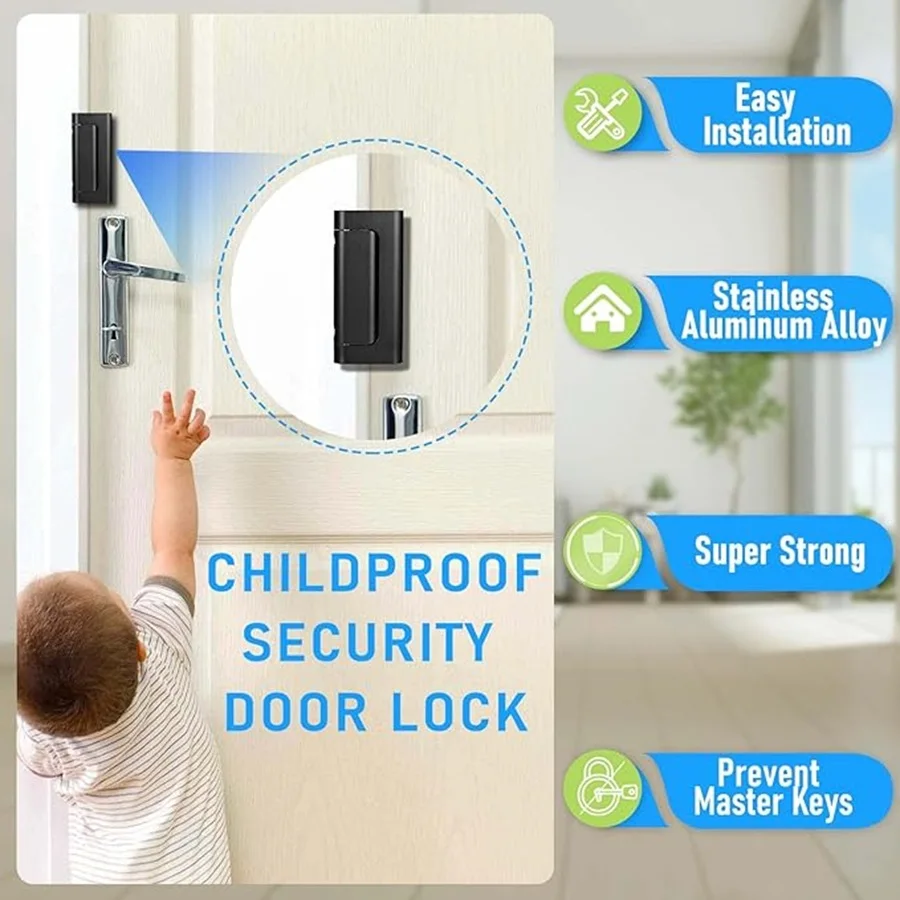 1Piece Aluminum Inward Swinging Open Door Reinforcement Latch Lock For Burglar Prevention Childproof