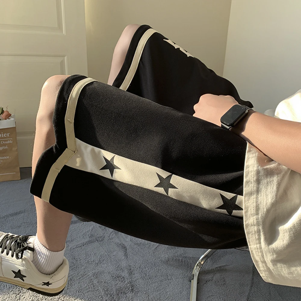 American Denim Shorts Men's High Street Hiphop Casual Five-point Pants Straight Y2K Five-pointed Star Graffiti Retro Shorts