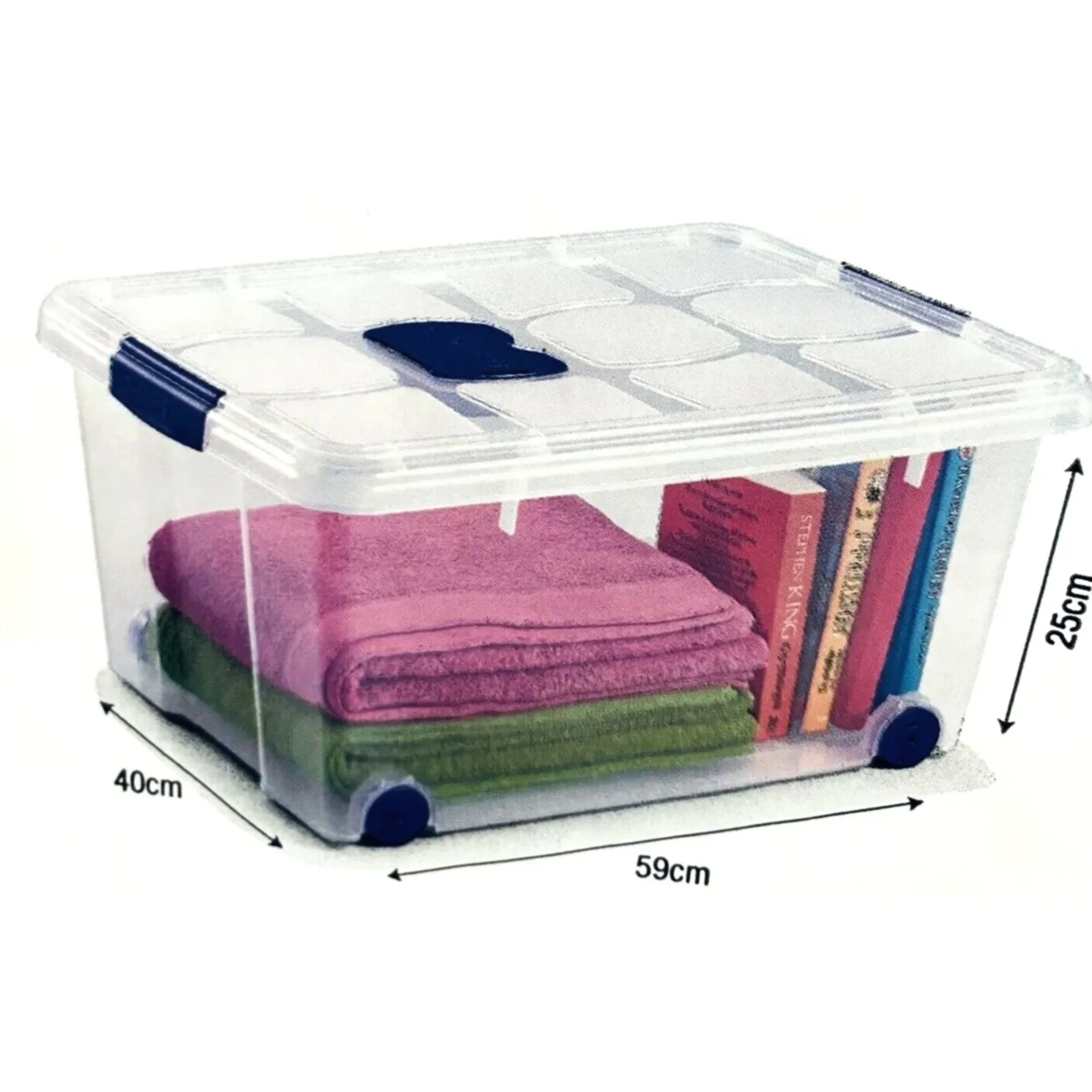 Caja de almacenamiento TRANSPARENTE, 25 Litros, sin ruedas, 42x36x25 cm,  Caja plástica de almacenamiento