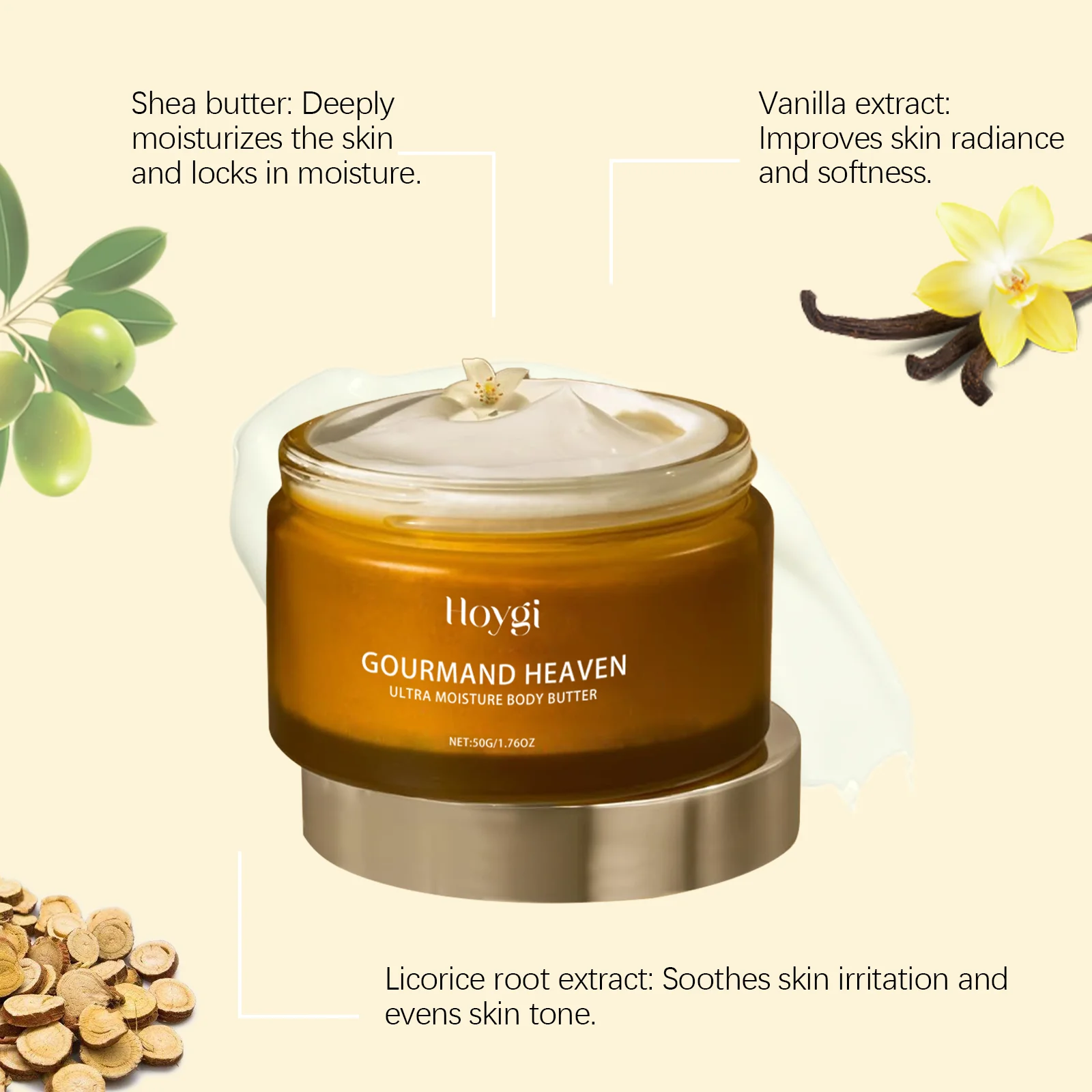 Hoygi Vanilla Body Skin Cream Daily Hydrating Non-greasy Reduce Dryness Smoothing Brightening Skin Tone Body Face Care Cream