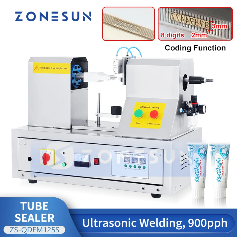 ZONESUN Plastic Tube Sealing Machiner Ultrasonic Soft Hose Sealer Equipment Composite Hose Pipe Welding Cosmetic Cream Container