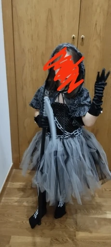 Disfraz de capa negra para niños y niñas, vestidos de terror y muerte, ropa de fiesta, disfraz de demonio y fantasma photo review