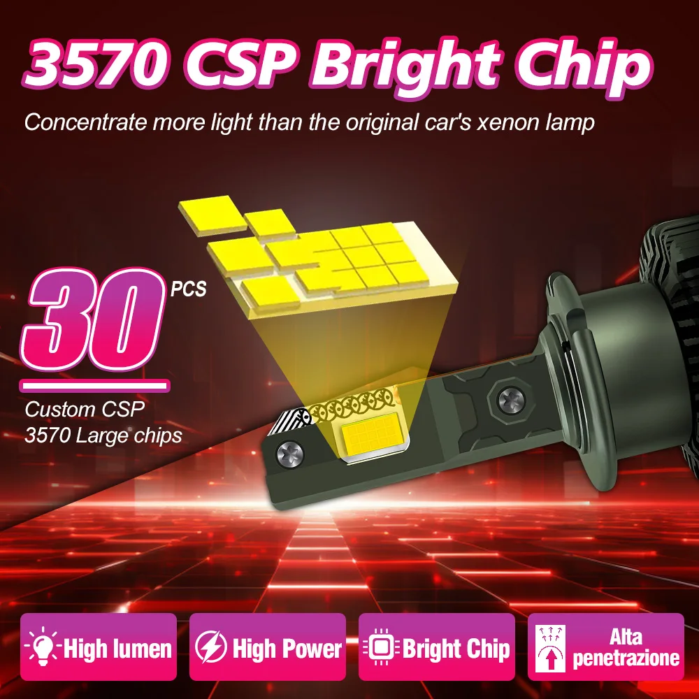 2PCS 고출력 자동 HID 크세논 조명 3570 CSP 칩 120W 30000LM LED 헤드램프 6000K 화이트 폭스바겐 골프 Mk4 1997-2001용