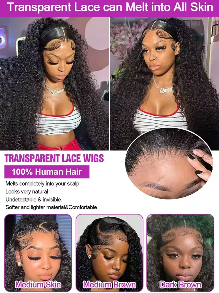 Deep Curly Lace Front Wigs Transparent HD 13x4 Lace Frontal Wigs Deep Wave Human Hair Wigs For Black Women Wet And Wavy 6