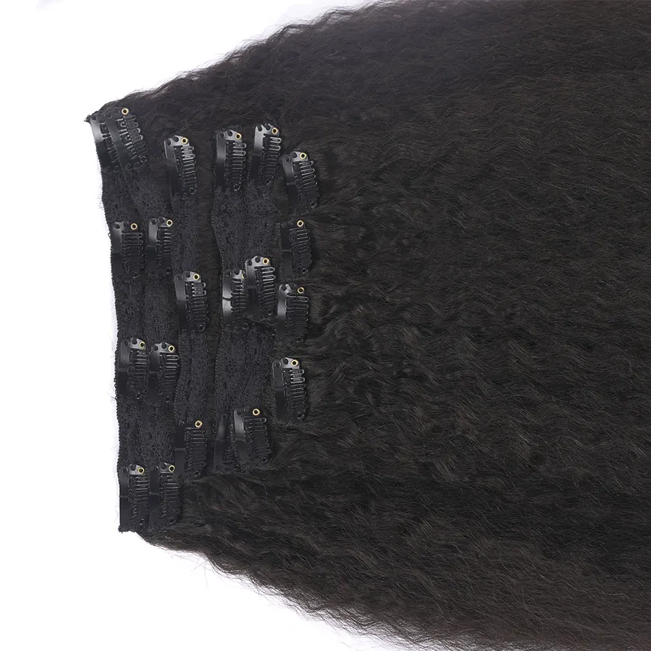 Kinky Straight Clip In Hair Extensions Human Hair Natural Color Brazilian 100% Real Remy 120G 10Pcs/Set Full Head for Women