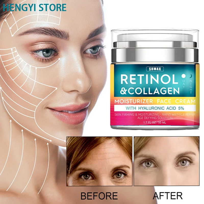 

Retinol Cream for Face with Hyaluronic Acid Day Night Anti Aging Moisturizer for Women Men Collagen Cream Reduces Wrinkles