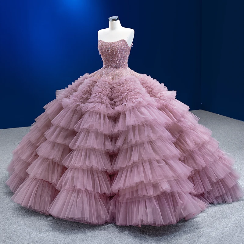 Gorgeous Long One-Piece Dress Gown Organza Ball Gown Strapless Evening Dresses 2022 Beading Crystal RSM222221 Gece Elbiseleri 4