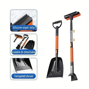 3/5/6pcs Car Snow Shovel Set, Metal Stainless Steel Telescopic Rotating Ice Scraper 1